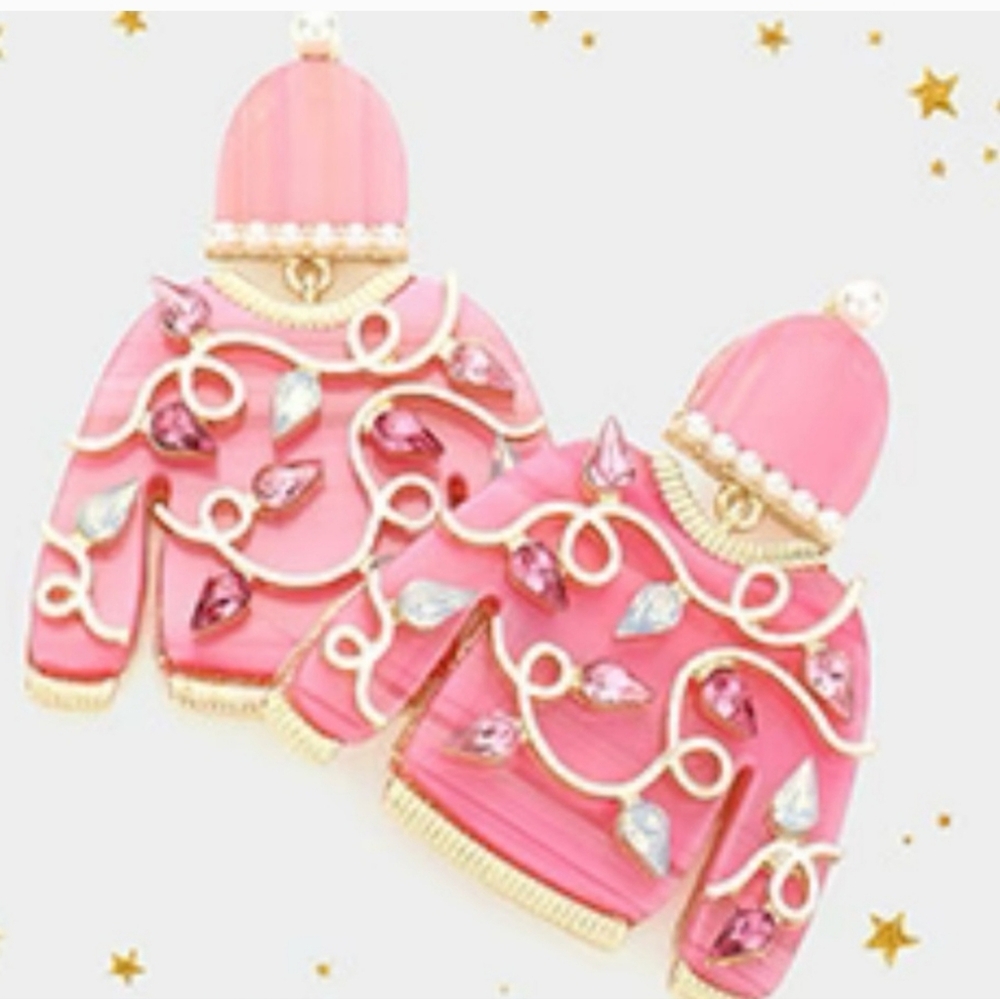 UGLY SWEATER Pink Sweater Earrings NEW